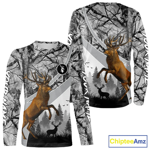 Red Deer Hunting Camo Gray Custom Name 3D All Over Print Shirt, Deer Hunting Shirt NHT211