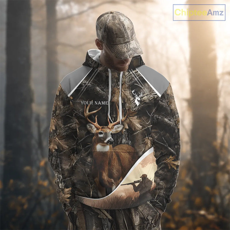 Deer Hunting Shirt 3D Brown Forest Camo Custom Name All Over Print Hunting Clothes NHT218