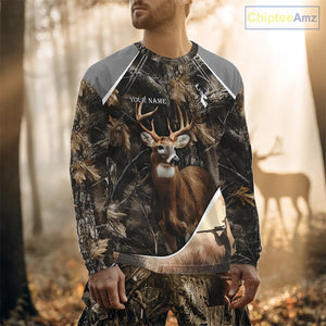 Deer Hunting Shirt 3D Brown Forest Camo Custom Name All Over Print Hunting Clothes NHT218