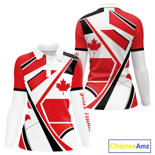 Personalized Canada Flag Womens Golf Polo Shirt, Patriotic Golf Gifts For Golf Lover NHT733