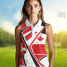 Load image into Gallery viewer, Personalized Canada Flag Sleeveless Womens Golf Polo Shirt, Patriotic Golf Gifts For Golf Lover NHT733