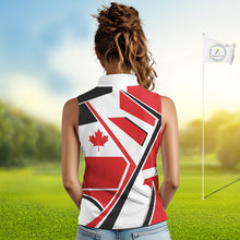 Load image into Gallery viewer, Personalized Canada Flag Sleeveless Womens Golf Polo Shirt, Patriotic Golf Gifts For Golf Lover NHT733
