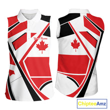 Load image into Gallery viewer, Personalized Canada Flag Sleeveless Womens Golf Polo Shirt, Patriotic Golf Gifts For Golf Lover NHT733
