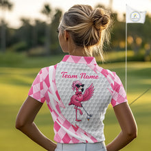 Load image into Gallery viewer, Pink Argyle Plaid Pattern Funny Flamingo Golf Wine Womens Golf Polos Shirt Custom Funny Golf Shirt For Ladies NHT738
