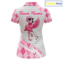 Load image into Gallery viewer, Pink Argyle Plaid Pattern Funny Flamingo Golf Wine Womens Golf Polos Shirt Custom Funny Golf Shirt For Ladies NHT738