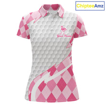 Load image into Gallery viewer, Pink Argyle Plaid Pattern Funny Flamingo Golf Wine Womens Golf Polos Shirt Custom Funny Golf Shirt For Ladies NHT738