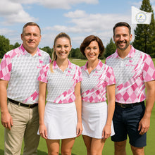 Load image into Gallery viewer, Pink Argyle Plaid Pattern Funny Flamingo Golf Wine Womens Golf Polos Shirt Custom Funny Golf Shirt For Ladies NHT738