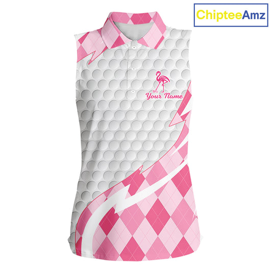 Pink Argyle Plaid Pattern Funny Flamingo Golf Wine Sleeveless Womens  Golf Polos Shirt Custom Funny Golf Shirt For Ladies NHT738