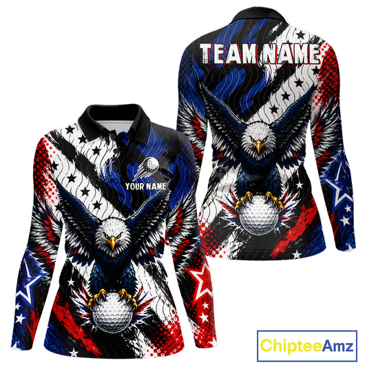 American Flag Eagle Womens Golf Polo Shirts Custom Patriotic Eagle Golf Jersey NHT903