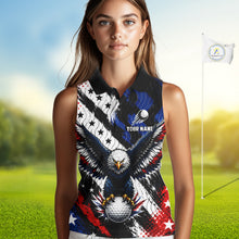 Load image into Gallery viewer, American Flag Eagle Womens Sleeveless Golf Polo Shirts Custom Patriotic Eagle Golf Jersey NHT903