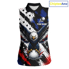 Load image into Gallery viewer, American Flag Eagle Womens Sleeveless Golf Polo Shirts Custom Patriotic Eagle Golf Jersey NHT903