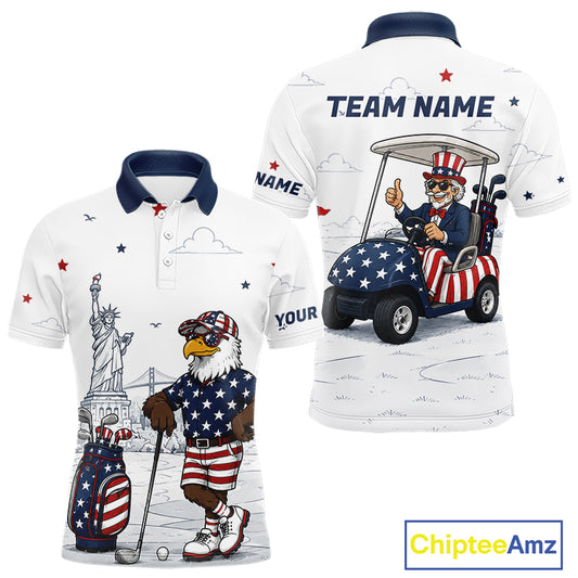 Custom Patriotic Mens Golf Polo Shirt – American Eagle Golf Team Polo With Personalized Name 
