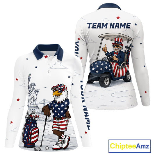 Custom Patriotic Womens Golf Polo Shirt – American Eagle Golf Team Polo With Personalized Name 