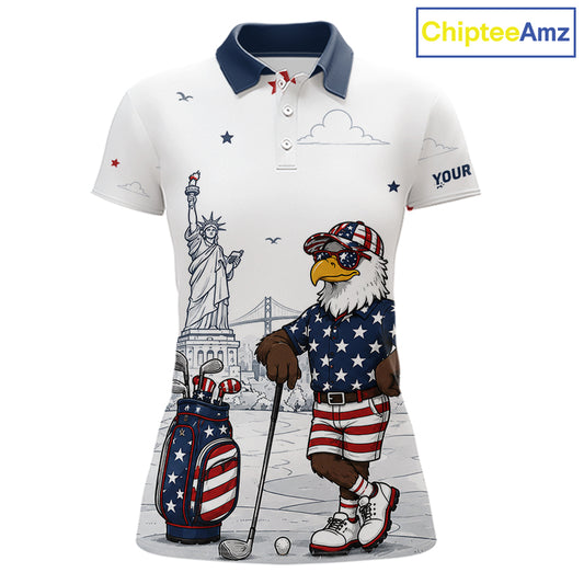 Custom Patriotic Womens Golf Polo Shirt – American Eagle Golf Team Polo With Personalized Name 