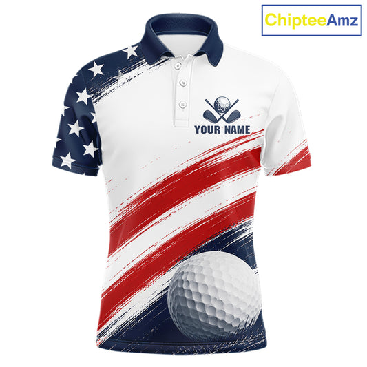 Custom USA Flag Mens Golf Polo Shirt – Patriotic Golf Polo With Personalized Name 