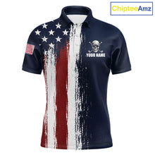 Load image into Gallery viewer, Personalized Skull Eagle Mens Golf Polo Shirt American Flag Patriotic Golf Shirt Custom Name 