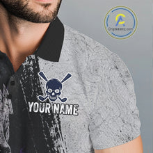 Load image into Gallery viewer, Personalized Skull Mens Golf Polo Shirt Purple Lightning Custom Team Name Golf Shirt 