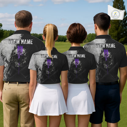 Personalized Skull Mens Golf Polo Shirt Purple Lightning Custom Tournament Golf Shirt NHT1072