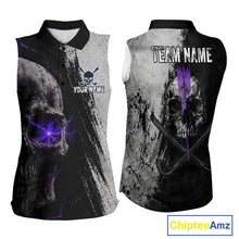 Load image into Gallery viewer, Personalized Skull Womens Sleeveless Golf Polo Shirt Purple Lightning Custom Team Name Golf Shirt 