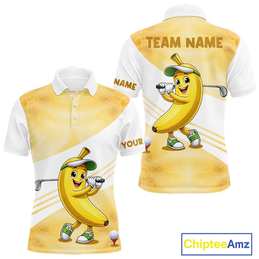 Funny Banana Golf Polo Shirt Custom Name – Cute Banana Golfer Golf Polo For Men 