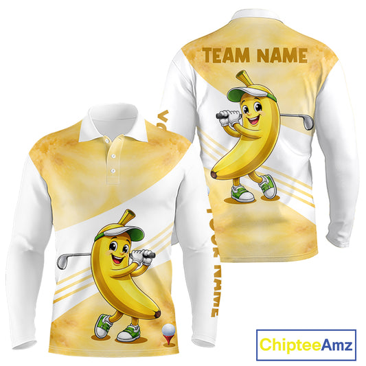 Funny Banana Golf Polo Shirt Custom Name – Cute Banana Golfer Golf Polo For Men 