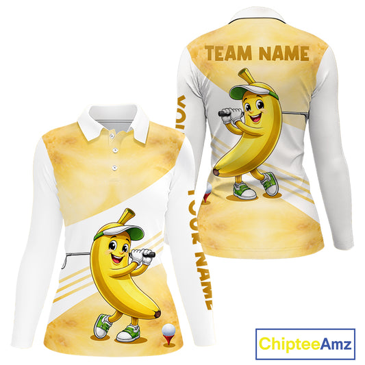Funny Banana Golf Polo Shirt Custom Name – Cute Banana Golfer Golf Polo For Women 
