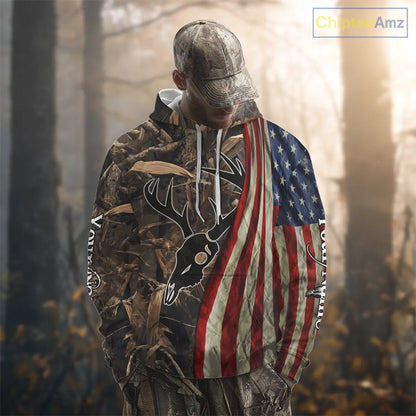 Skull Deer Hunting Shirt-Personalized US Flag Camouflage, Best Hunting Hoodie For Hunter NHT364