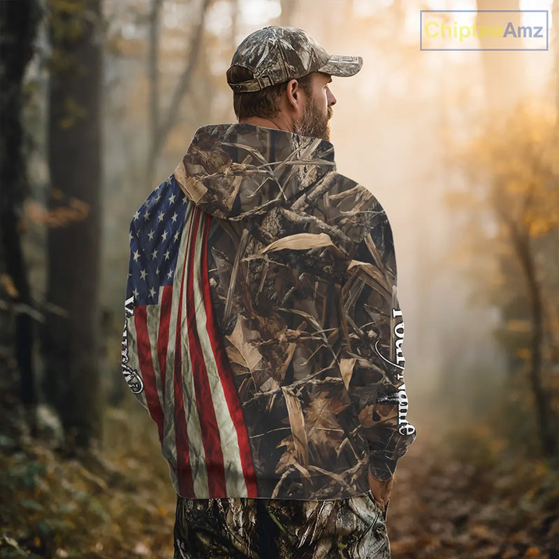 Skull Deer Hunting Shirt-Personalized US Flag Camouflage, Best Hunting Hoodie For Hunter NHT364