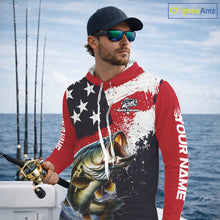 Load image into Gallery viewer, Personalized Bass Fishing Jerseys, Custom American Flag Bass Fishing Shirts Long Sleeve NHT414