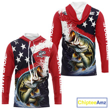 Load image into Gallery viewer, Personalized Bass Fishing Jerseys, Custom American Flag Bass Fishing Shirts Long Sleeve NHT414