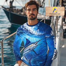 Load image into Gallery viewer, Marlin Fishing Jersey Ocean Blue 3D All Over Print Long Sleeve Performance Shirt 