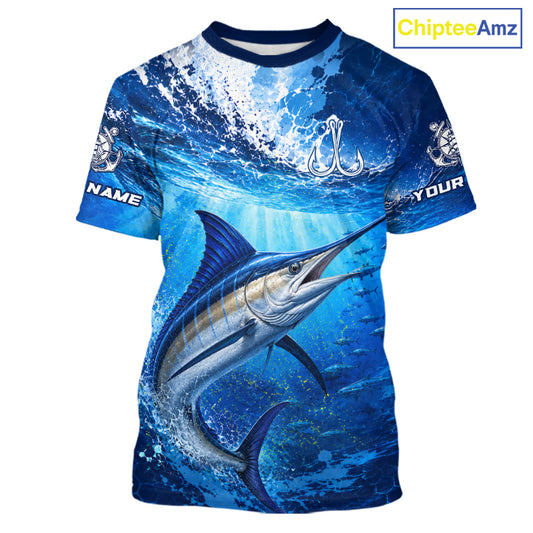 Marlin Short Sleeve T-Shirt Ocean Blue 3D All Over Print Performance Shirt 