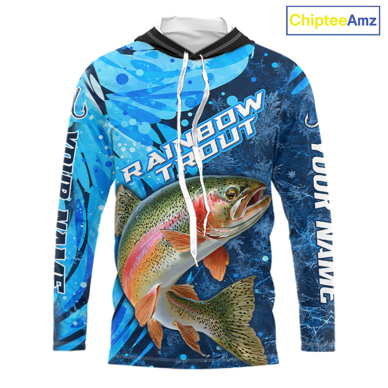 Rainbow Trout Fishing Shirts Hooded For Men, Ice Fishing Shirts, Rainbow Trout Long Sleeve Fishing Gift NHT1390