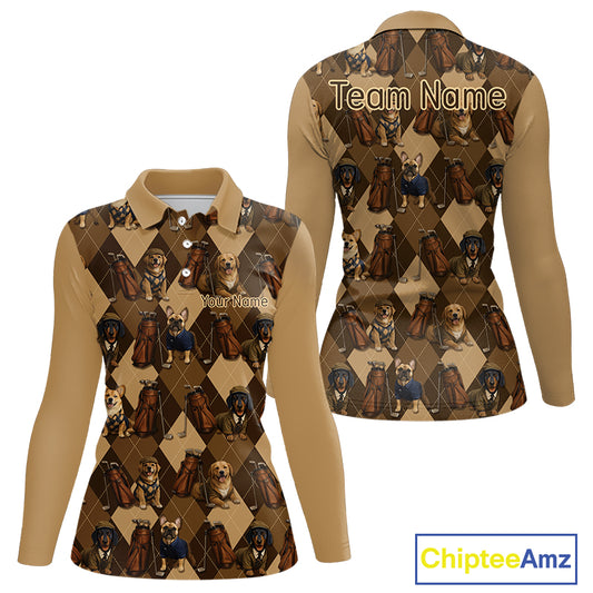 Funny Dog Pattern Womens Golf Polo Shirt For Team, Best Golf Dog Custom Pet For Golf Lovers NHT566