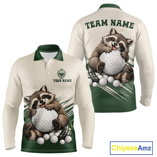 Custom Green Raccoon Golf Jersey For Mens, Custom Name Funny Golf Top For Team NHT935