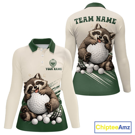 Custom Green Raccoon Golf Jersey For Womens, Custom Name Funny Golf Top For Team NHT935