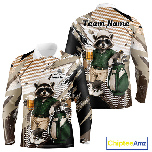 Custom Beige Funny Raccoon Golf Team Shirt For Mens,Golf Jersey Polo Shirt Outfit NHT937