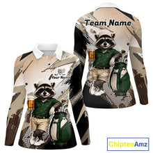 Load image into Gallery viewer, Custom Beige Funny Raccoon Golf Team Shirt For Womens, Golf Jersey Polo Shirt Outfit NHT937