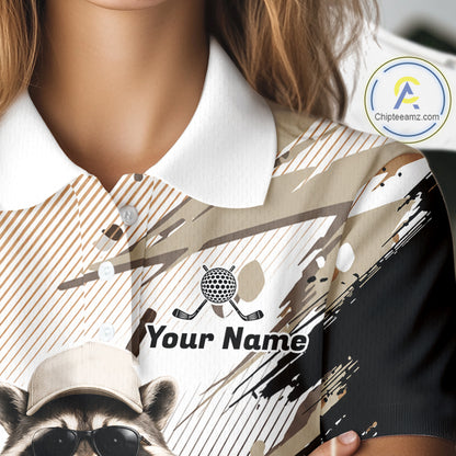 Custom Beige Funny Raccoon Golf Team Shirt For Womens, Golf Jersey Polo Shirt Outfit NHT937