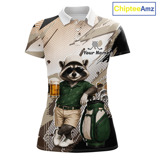 Custom Beige Funny Raccoon Golf Team Shirt For Womens, Golf Jersey Polo Shirt Outfit NHT937