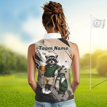 Load image into Gallery viewer, Custom Beige Funny Raccoon Golf Team Shirt For Womens, Womens Sleeveless Golf Jersey Polo Shirt Outfit NHT937