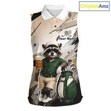 Load image into Gallery viewer, Custom Beige Funny Raccoon Golf Team Shirt For Womens, Womens Sleeveless Golf Jersey Polo Shirt Outfit NHT937