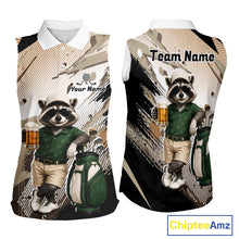Load image into Gallery viewer, Custom Beige Funny Raccoon Golf Team Shirt For Womens, Womens Sleeveless Golf Jersey Polo Shirt Outfit NHT937