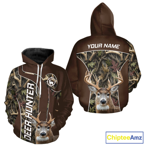 Brown Camo Deer Hunting Shirt, Deer Hunting Custom Name Camouflage Hunting Clothes NHT239