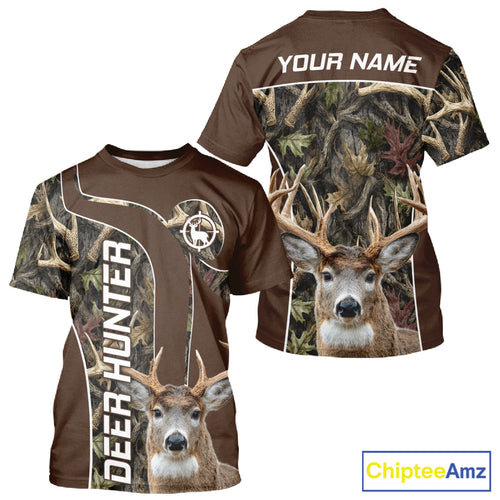 Brown Camo Deer Hunting Shirt, Deer Hunting Custom Name Camouflage Hunting Clothes NHT239