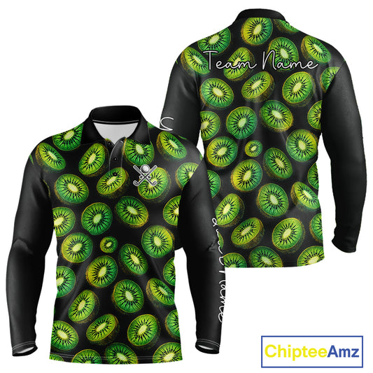 Funny Colorful Kiwi In Dark Golf Men's Polo Shirt,  Funny Fruit Pattern Polo Top NHT579