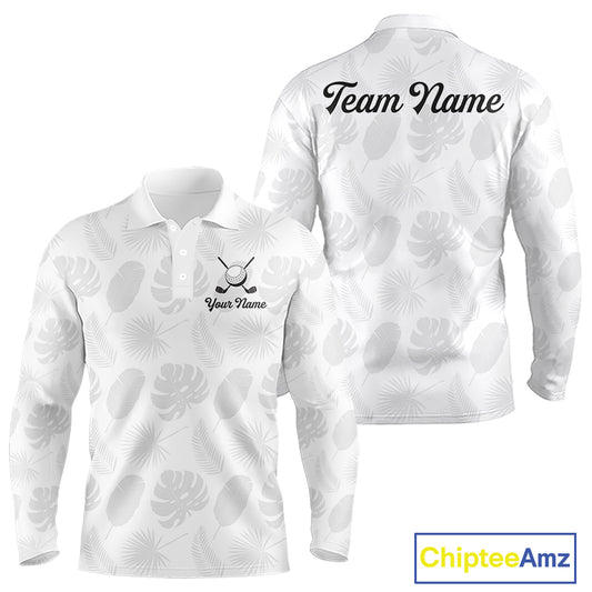 Mens Golf Polo Shirts Custom Gray Tropical Leaves Golf Shirts, Best Mens Golf Wears NHT783