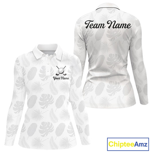 Womens Golf Polo Shirts Custom Gray Tropical Leaves Golf Shirts, Best Mens Golf Wears NHT783