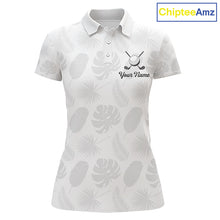 Load image into Gallery viewer, Womens Golf Polo Shirts Custom Gray Tropical Leaves Golf Shirts, Best Mens Golf Wears NHT783