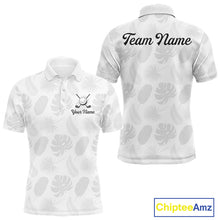 Load image into Gallery viewer, Mens Golf Polo Shirts Custom Gray Tropical Leaves Golf Shirts, Best Mens Golf Wears NHT783